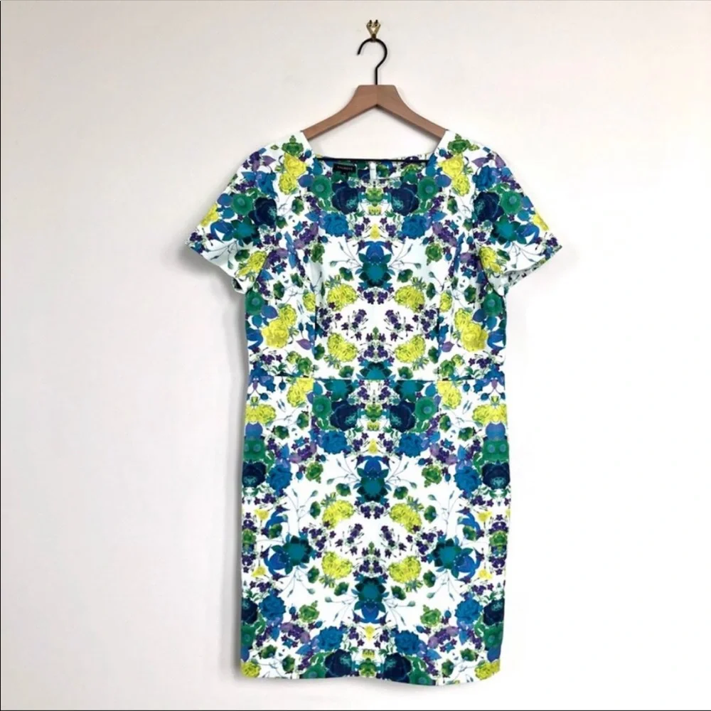 Talbots White Floral Sheath Dress with Blue and Green Print - Picture 3 of 7
